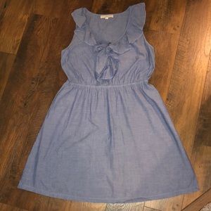 LOFT Ruffle denim dress with pockets!